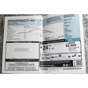 PORSCHE 2018 718 Cayman 
Genuine Porsche Laminated Window sticker Label